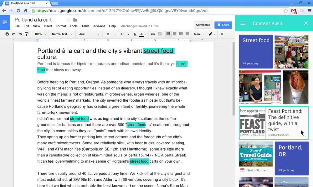 Screenshot of a Google document with the a side-panel with images